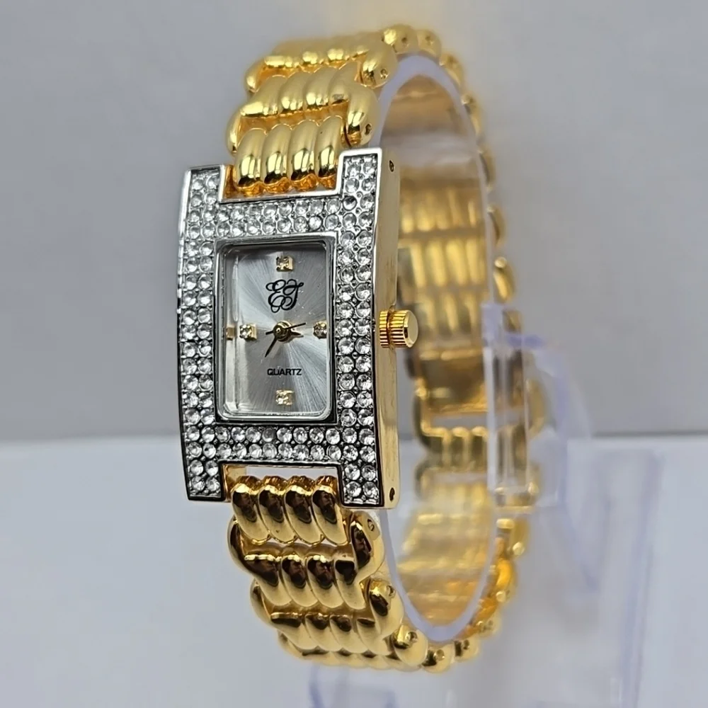 Elegant Gold and Silver Crystal-Accented Women's Quartz Watch
